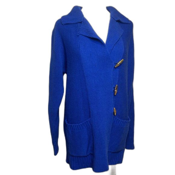 Lauren Ralph Lauren Gold Toggle Royal Blue Cardigan Sweater Womens Comfy Stylish - Picture 6 of 7